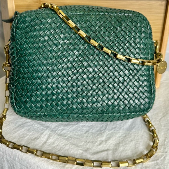CLARE V Midi Sac Basketweave Leather Emerald Green Evergreen Crossbody Bag - Picture 2 of 9